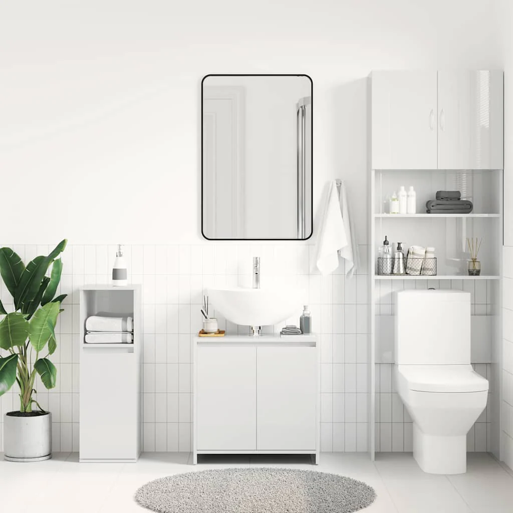 badeværelsesskab 60x33x61 cm konstrueret træ hvid højglans - Image 3