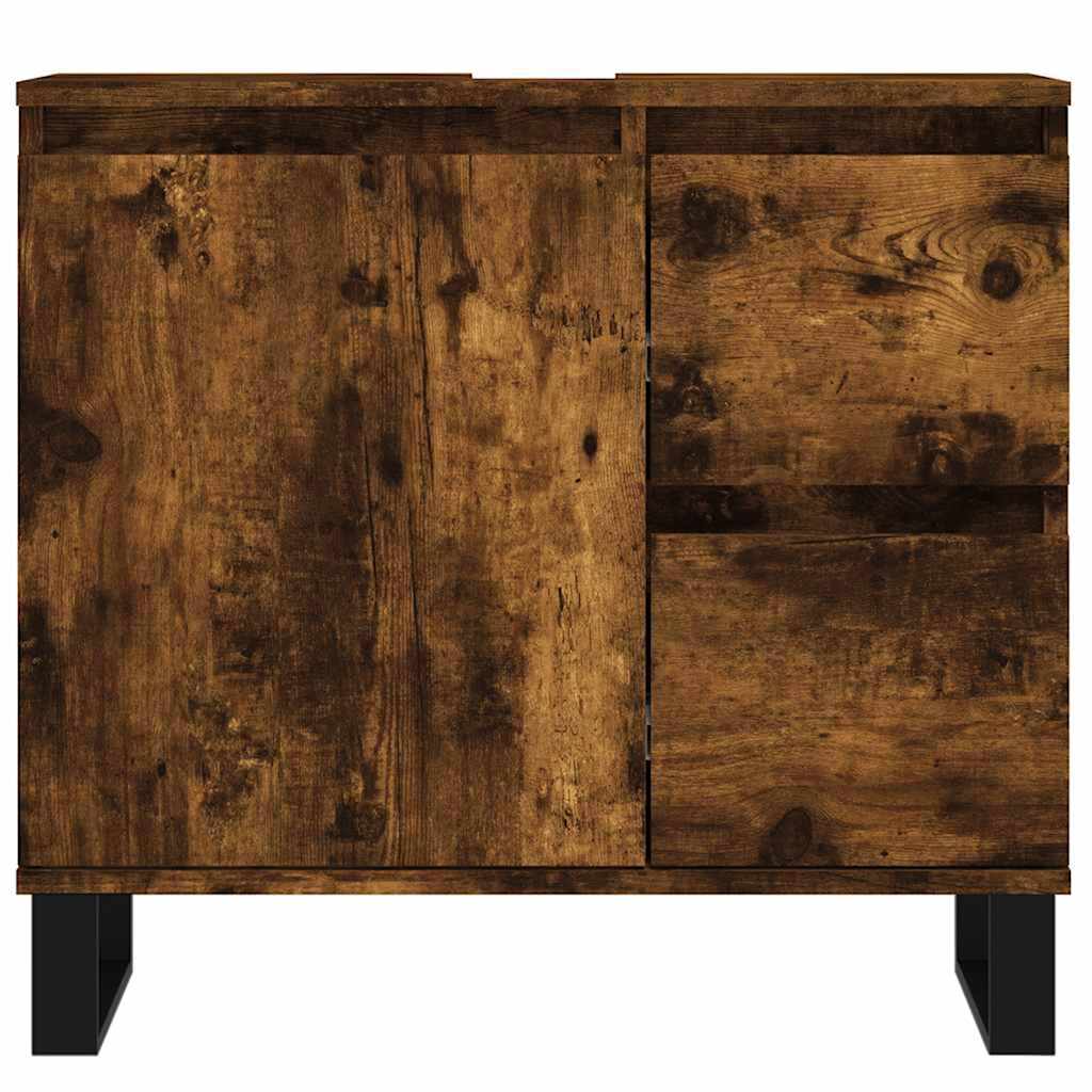 badeværelsesskab 65x33x60 cm konstrueret træ røget egetræ - Image 4