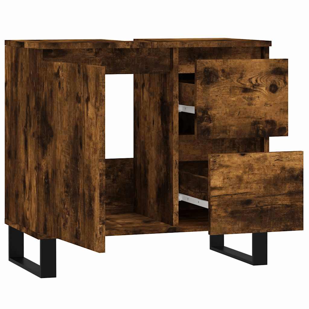 badeværelsesskab 65x33x60 cm konstrueret træ røget egetræ - Image 5