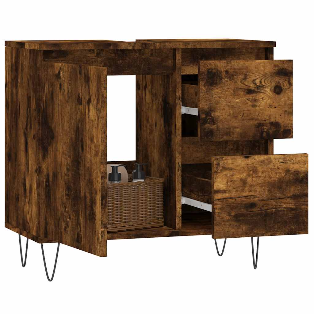 badeværelsesskab 65x33x60 cm konstrueret træ røget egetræ - Image 3