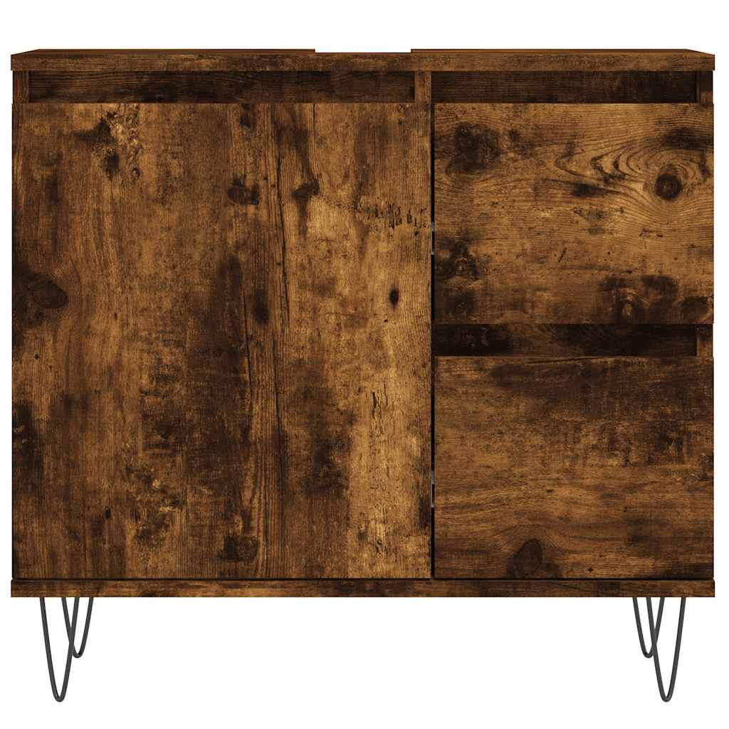 badeværelsesskab 65x33x60 cm konstrueret træ røget egetræ - Image 5