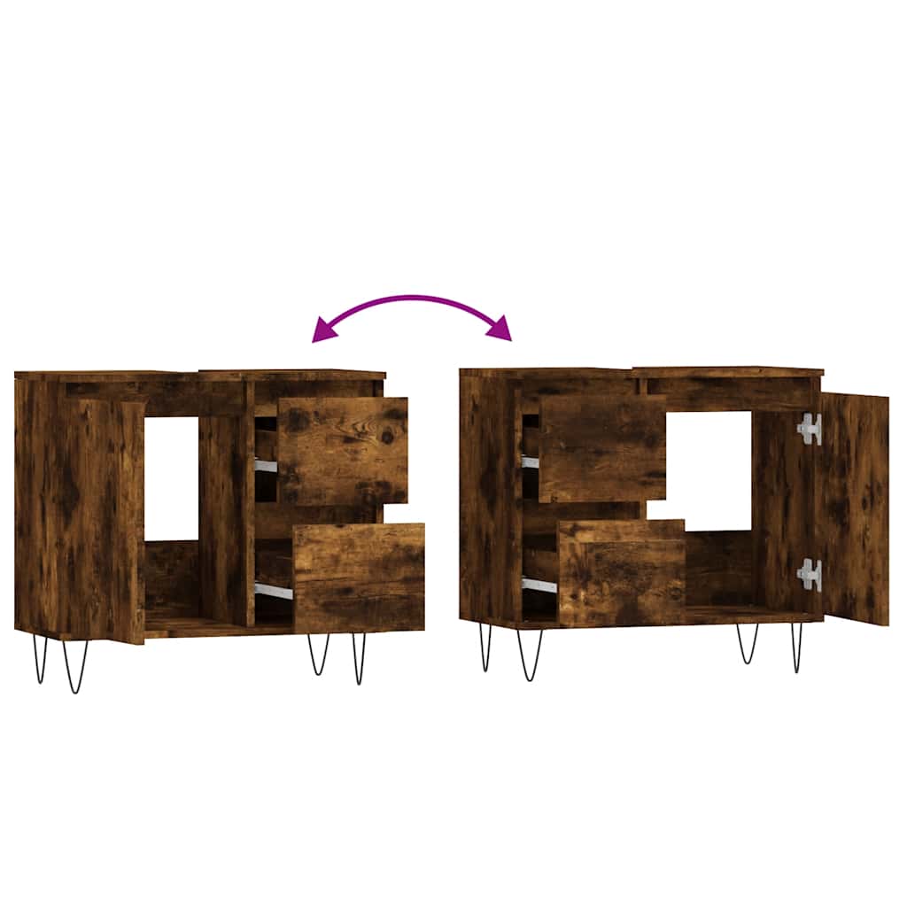 badeværelsesskab 65x33x60 cm konstrueret træ røget egetræ - Image 8
