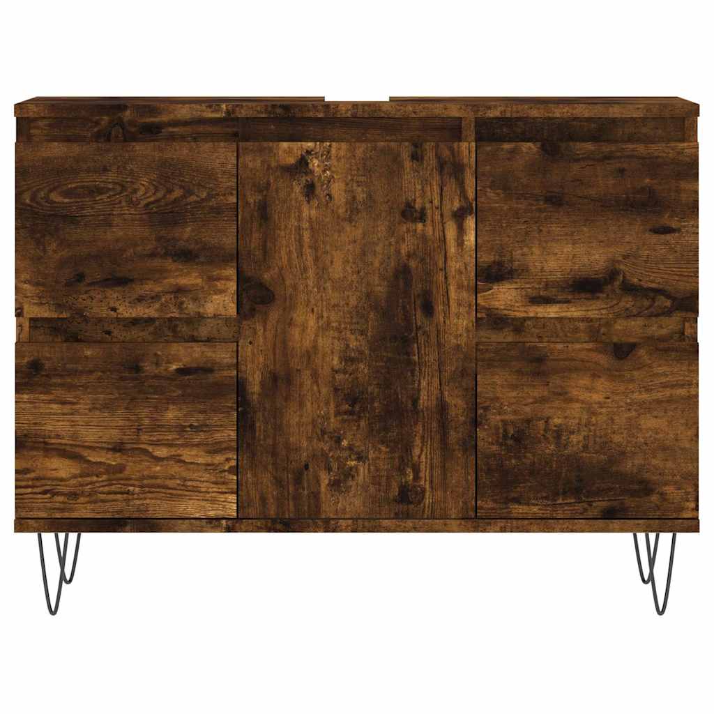 badeværelsesskab 80x33x60 cm konstrueret træ røget egetræsfarve - Image 4