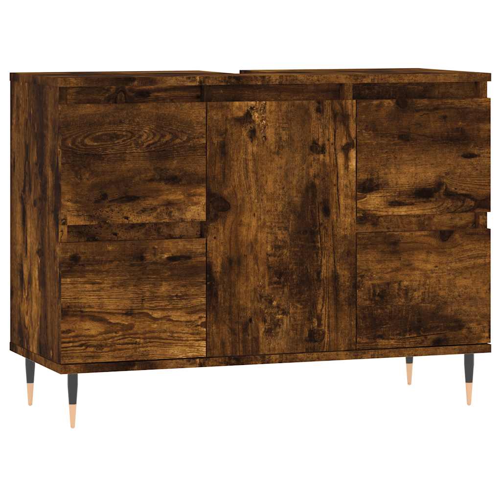 badeværelsesskab 80x33x60 cm konstrueret træ røget egetræsfarve - Image 2