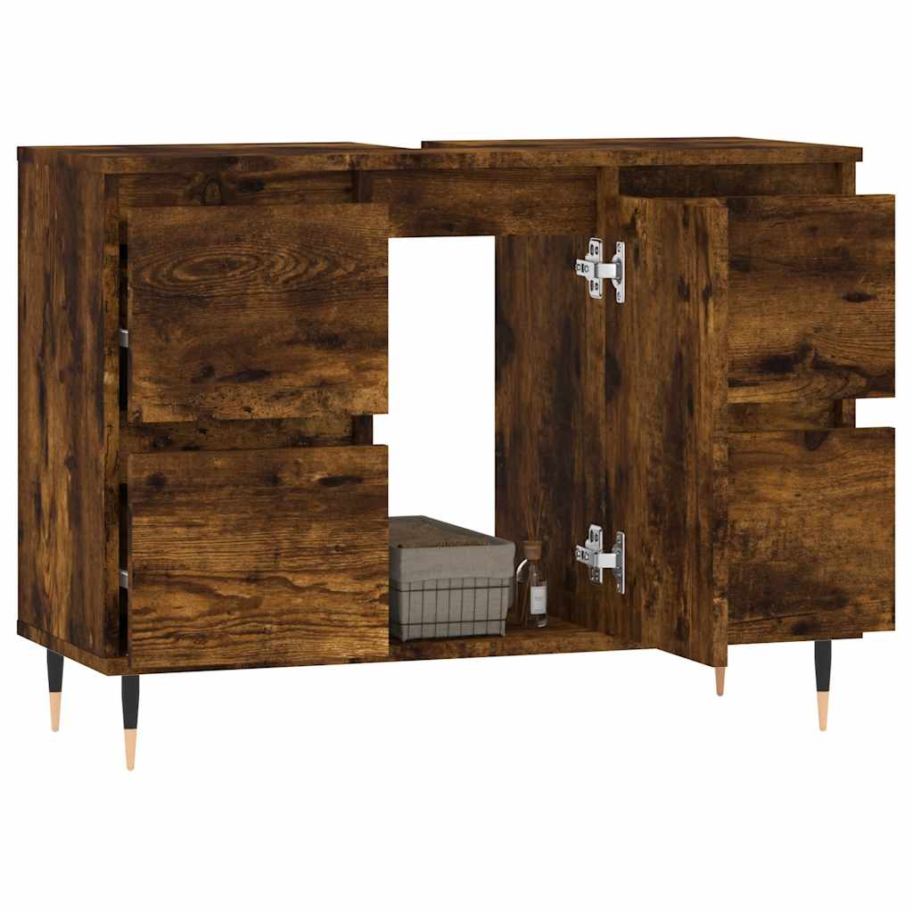 badeværelsesskab 80x33x60 cm konstrueret træ røget egetræsfarve - Image 3