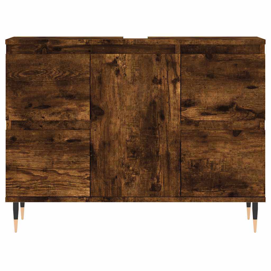 badeværelsesskab 80x33x60 cm konstrueret træ røget egetræsfarve - Image 5