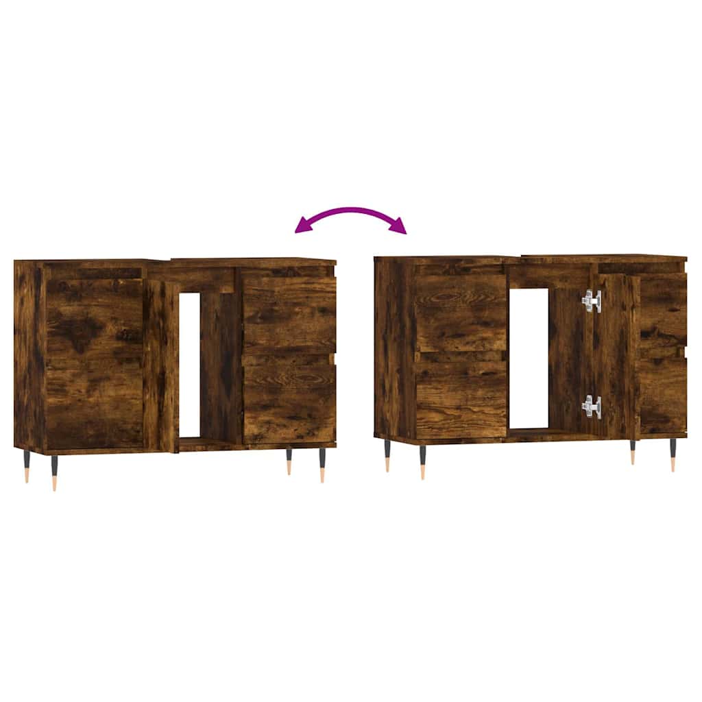 badeværelsesskab 80x33x60 cm konstrueret træ røget egetræsfarve - Image 8