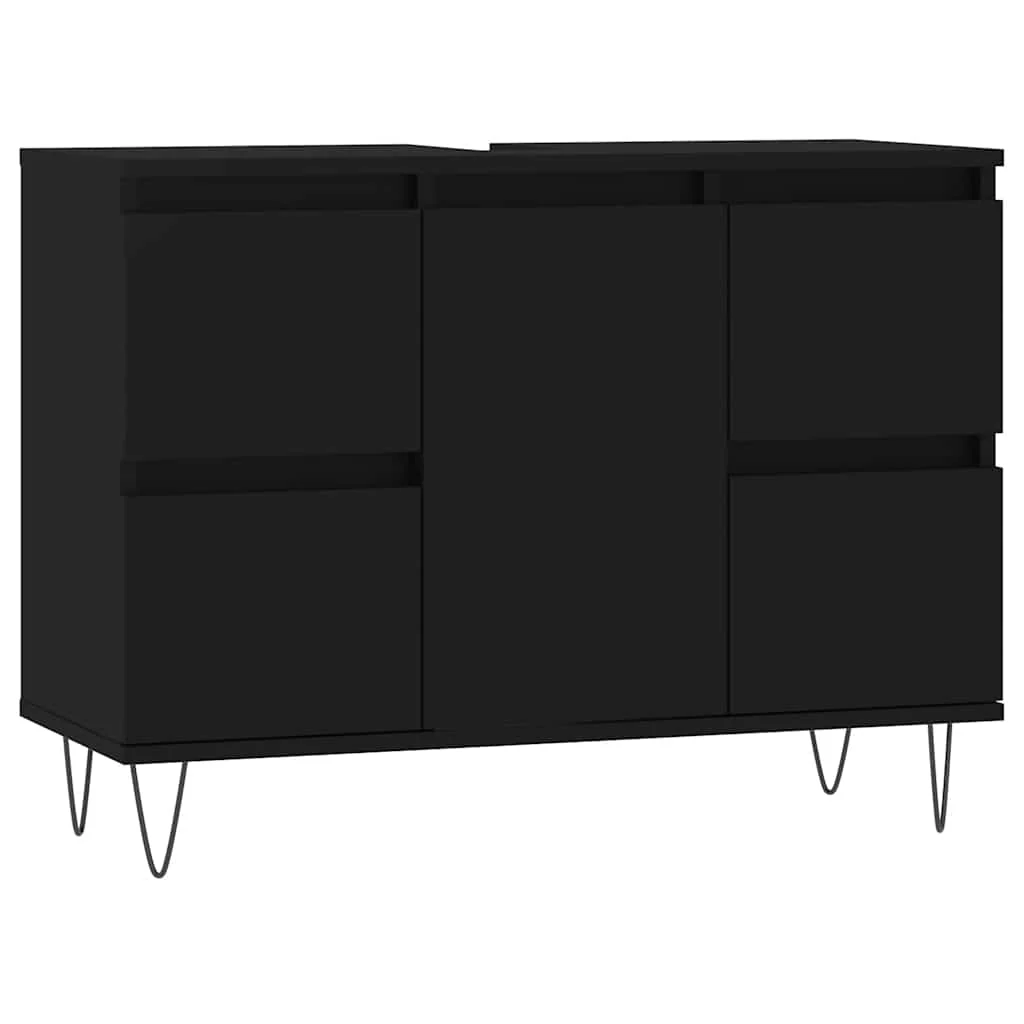 badeværelsesskab 80x33x60 cm konstrueret træ sort - Image 2