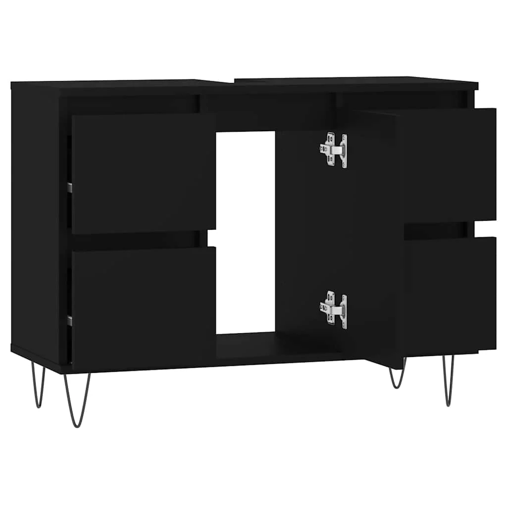 badeværelsesskab 80x33x60 cm konstrueret træ sort - Image 5