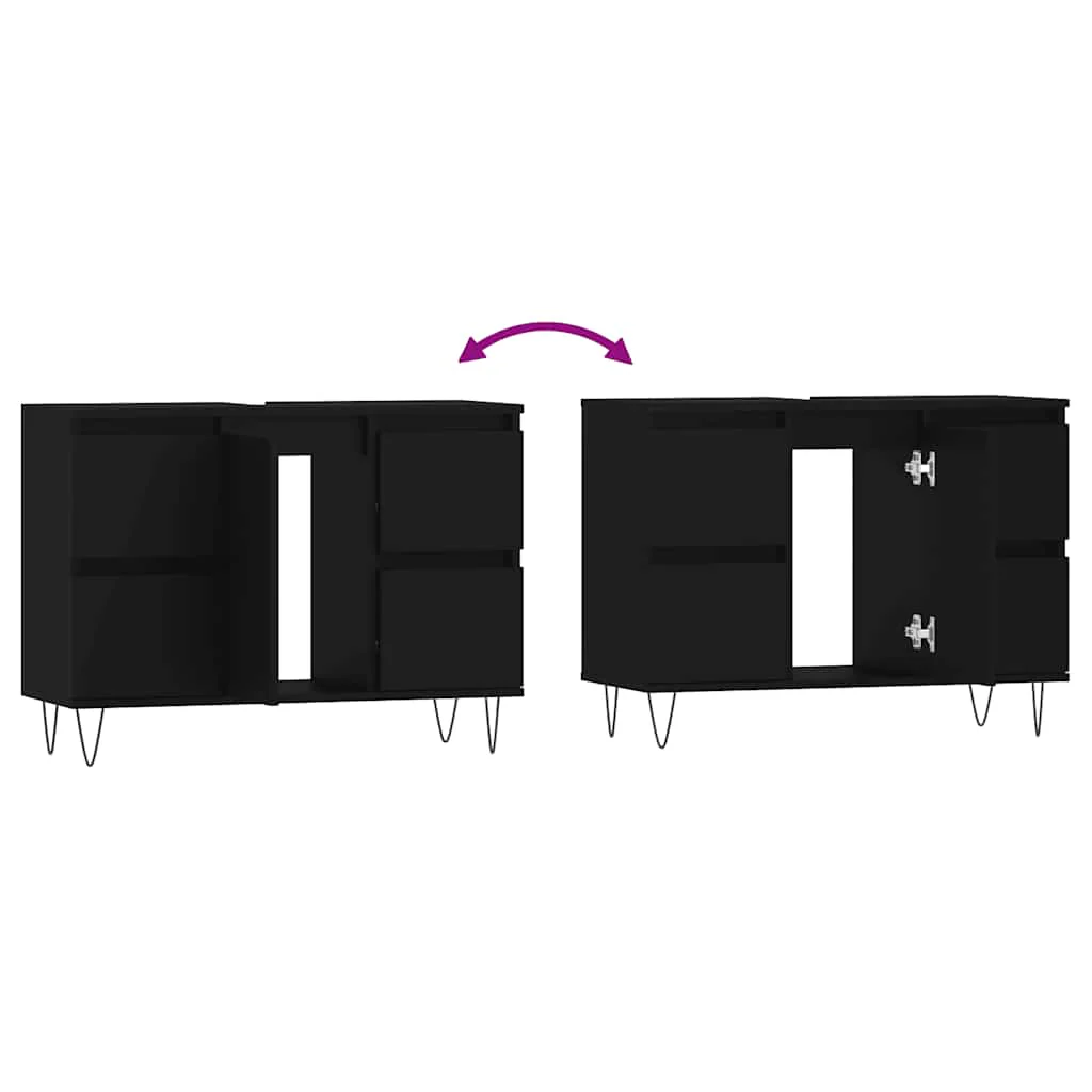 badeværelsesskab 80x33x60 cm konstrueret træ sort - Image 8