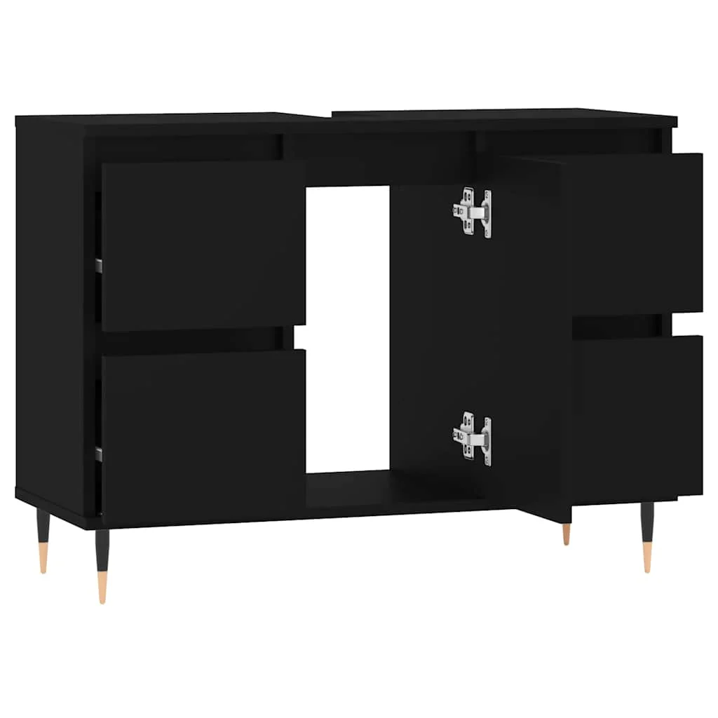 badeværelsesskab 80x33x60 cm konstrueret træ sort - Image 4