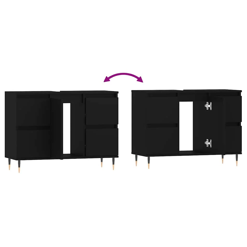 badeværelsesskab 80x33x60 cm konstrueret træ sort - Image 8