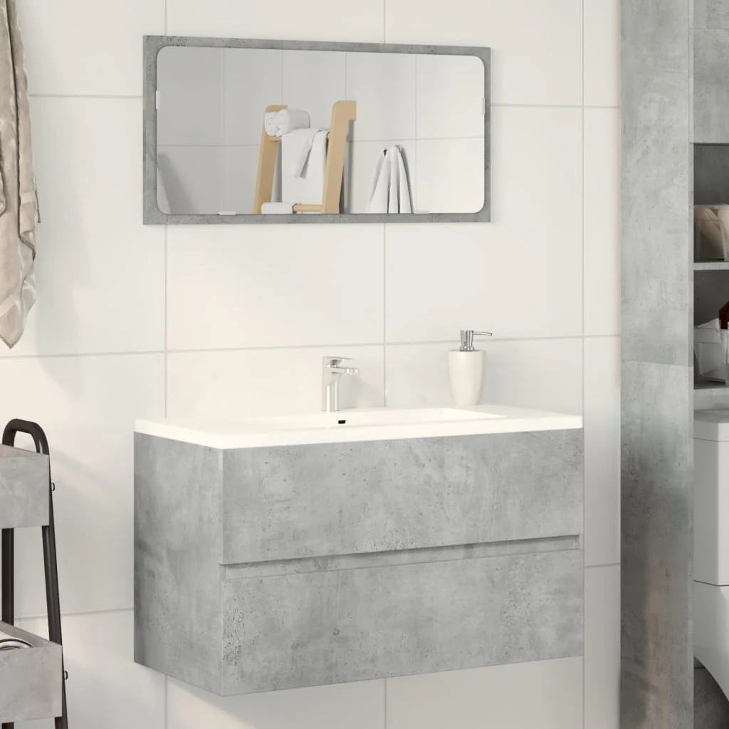 badeværelsesskab 80x38,5x45cm væghængt konstrueret træ betongrå - Image 3