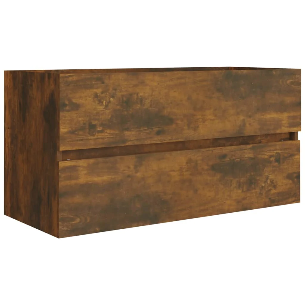 badeværelsesskab 90x38,5x45 cm konstrueret træ røget egetræ - Image 2
