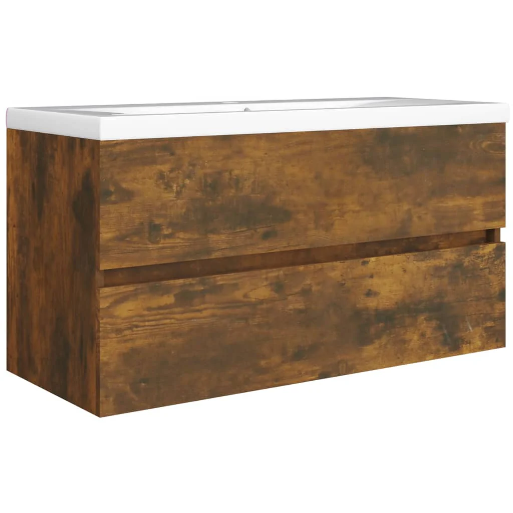 badeværelsesskab 90x38,5x45 cm konstrueret træ røget egetræ - Image 5