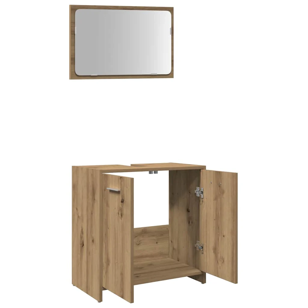 badeværelsesskab med spejl 58x33x60 cm konstrueret træ kunsteg - Image 5