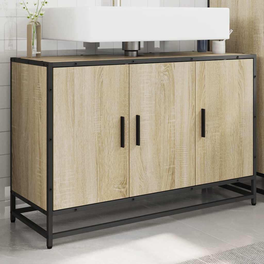 badeværelsesvaskeskab Sonoma eg 90x33x60 cm konstrueret træ - Image 3