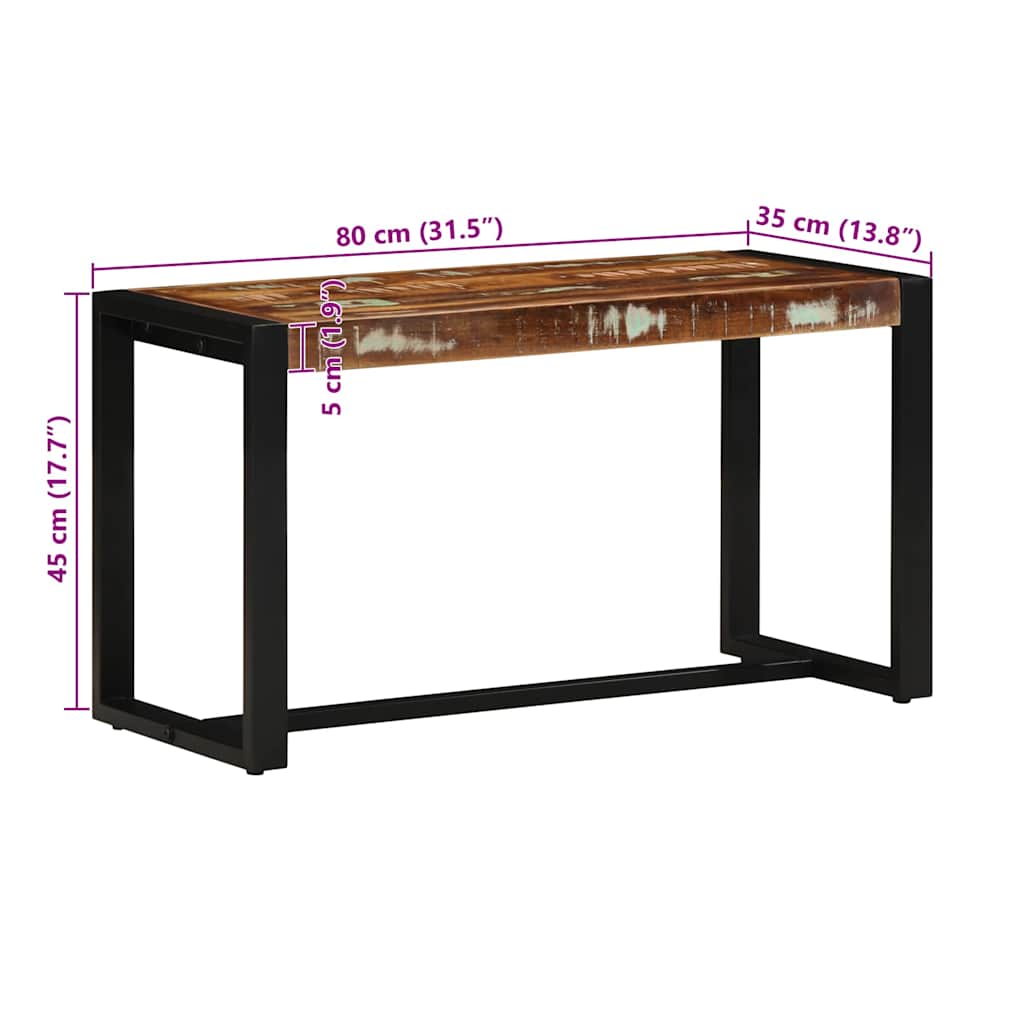 bænk 80x35x45 cm massivt genbrugstræ flerfarvet - Image 9