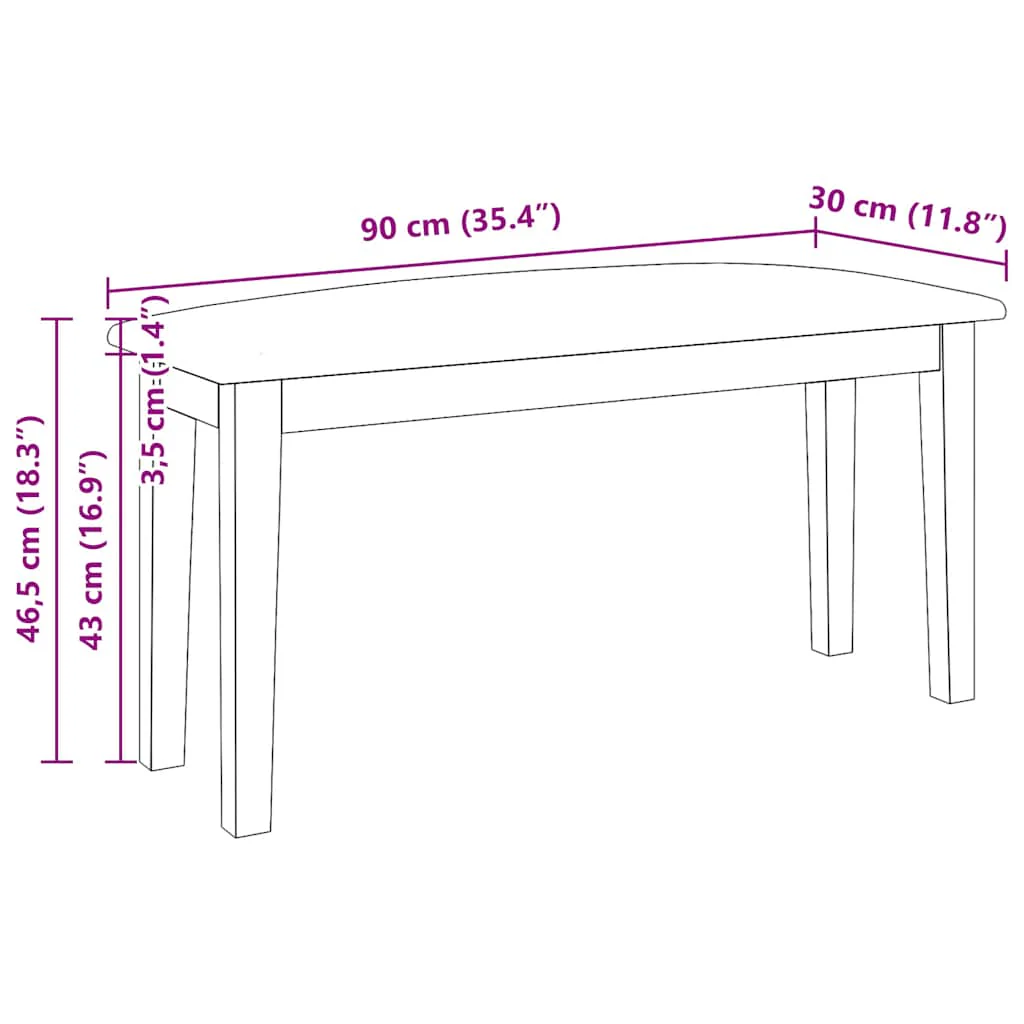bænk 90 cm massivt gummitræ brun - Image 8