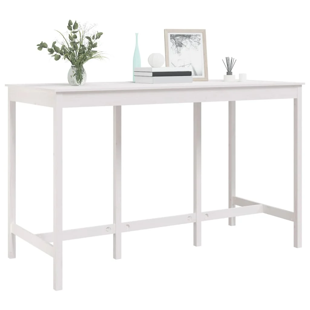 barbord 180x80x110 cm massivt fyrretræ hvid - Image 7