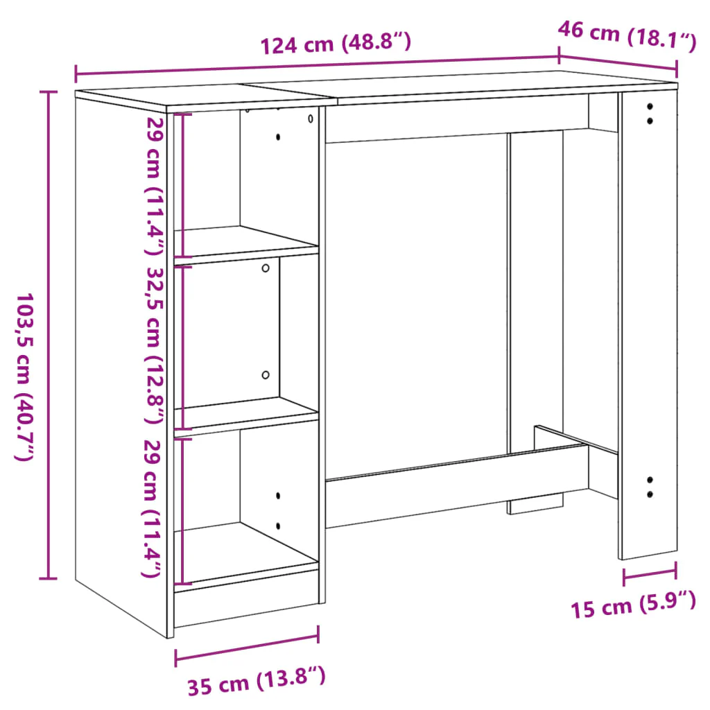 barbord m. hylde 124x46x103,5 cm konstrueret træ røget eg - Image 8
