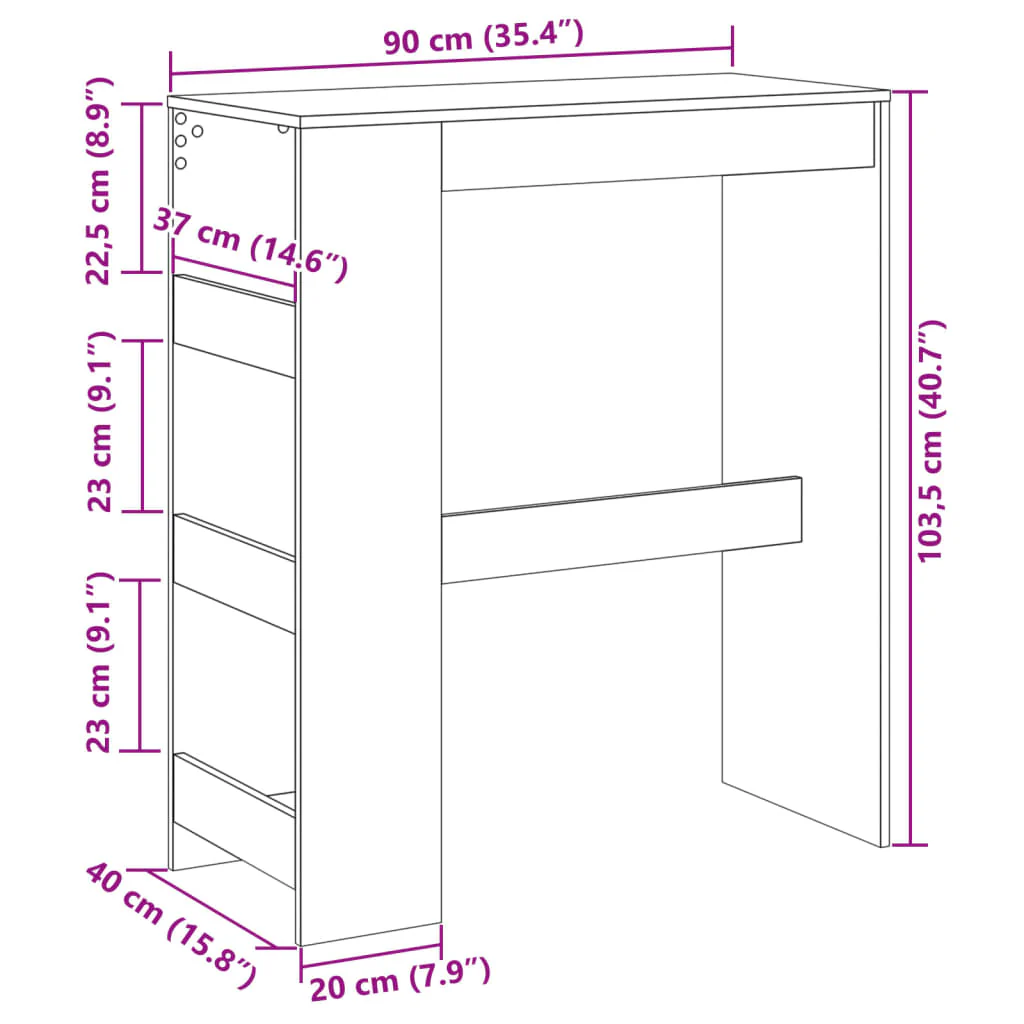 barbord m. stativer 90x40x103,5 cm konstrueret træ egetræslook - Image 8