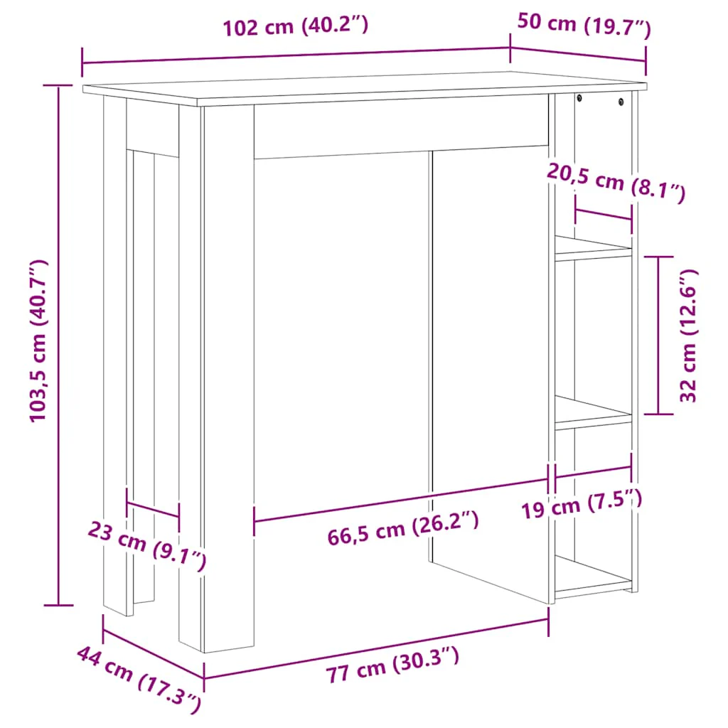 barbord med hylde 102x50x103,5 cm konstrueret træ hvid - Image 7