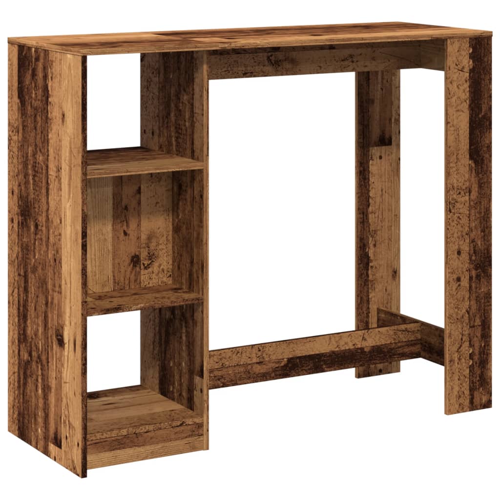 barbord med hylde 124x46x103,5 cm konstrueret træ gammelt træ - Image 2