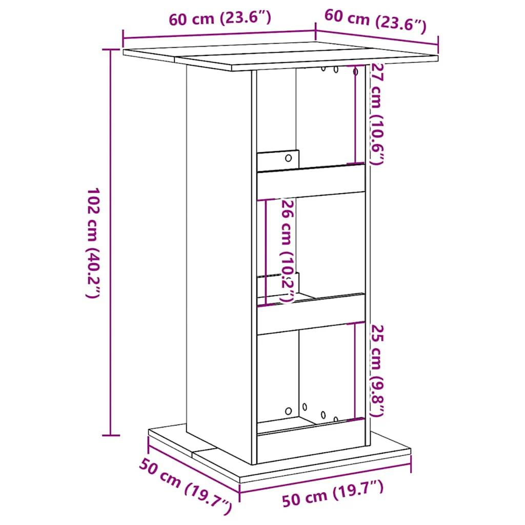 barbord med opbevaring 60x60x102 cm konstrueret træ grå - Image 8