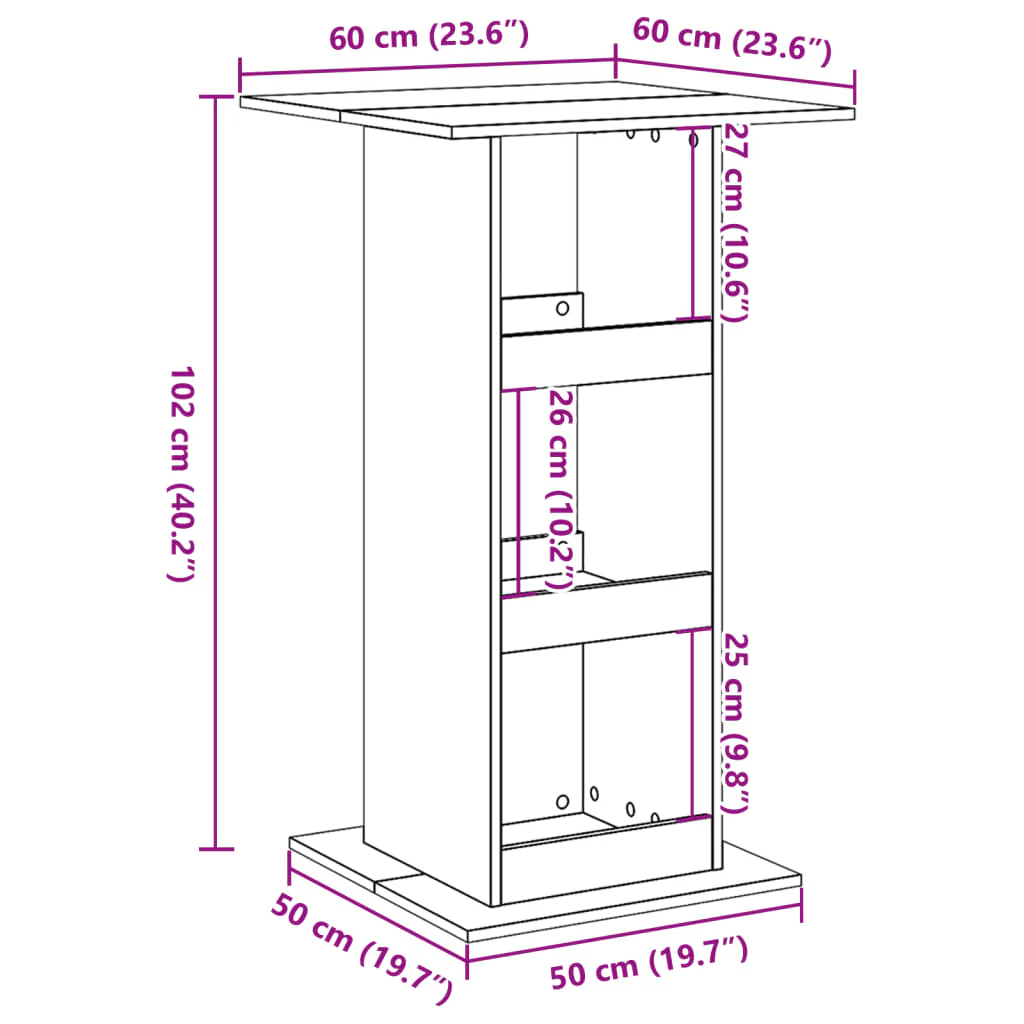 barbord med opbevaring 60x60x102 cm konstrueret træ sort - Image 8