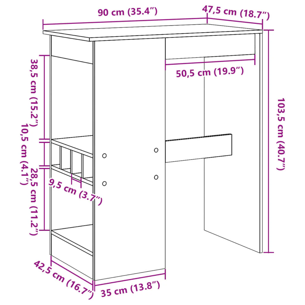 barbord med stativer 90x47,5x103,5 cm konstrueret træ sonoma-eg - Image 8