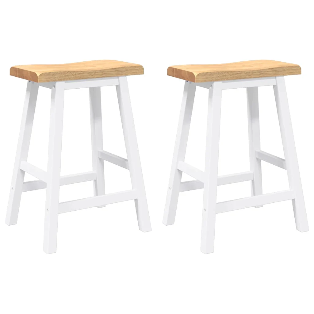 barstole 2 stk. massivt gummitræ hvid - Image 2