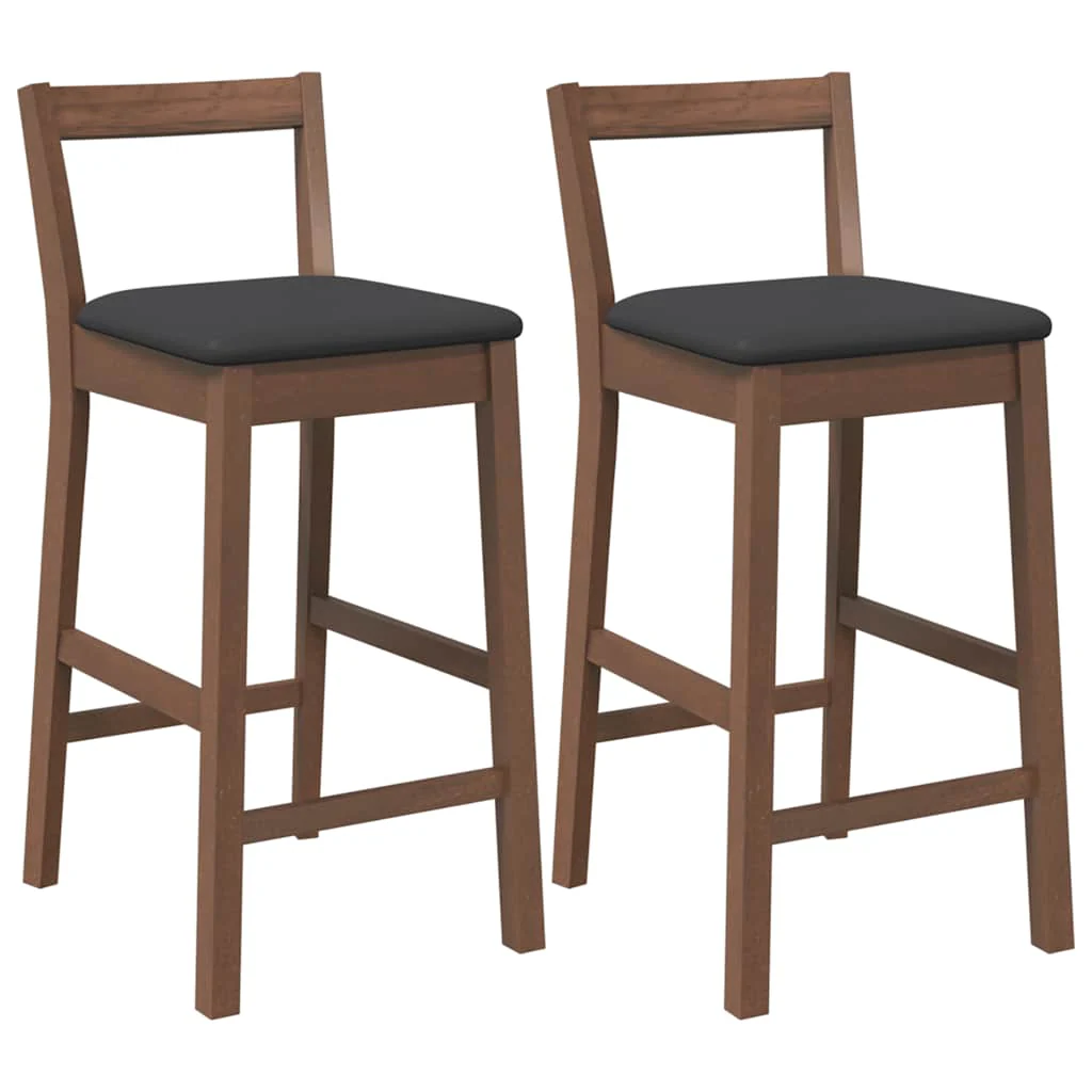 barstole med hynder 2 stk. massivt gummitræ brun - Image 2