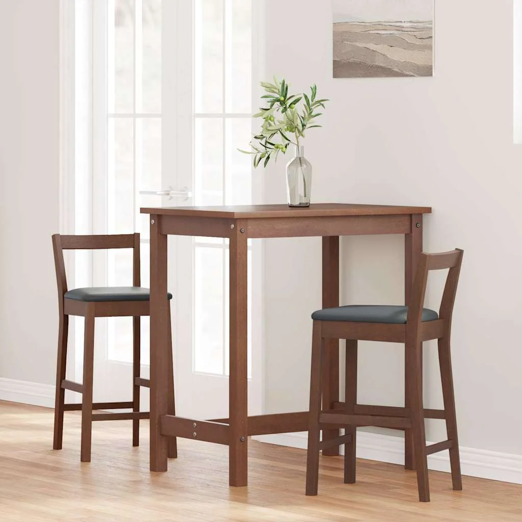 barstole med hynder 2 stk. massivt gummitræ brun - Image 3