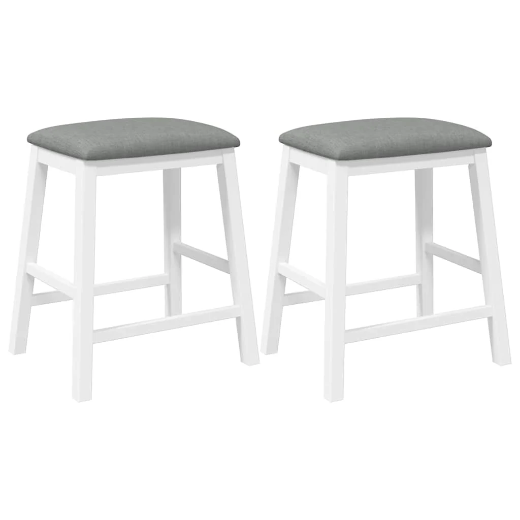 barstole med hynder 2 stk. massivt gummitræ hvid - Image 2