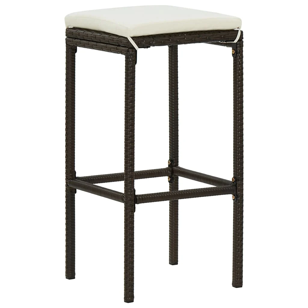 barstole med hynder 2 stk. polyrattan brun - Image 2