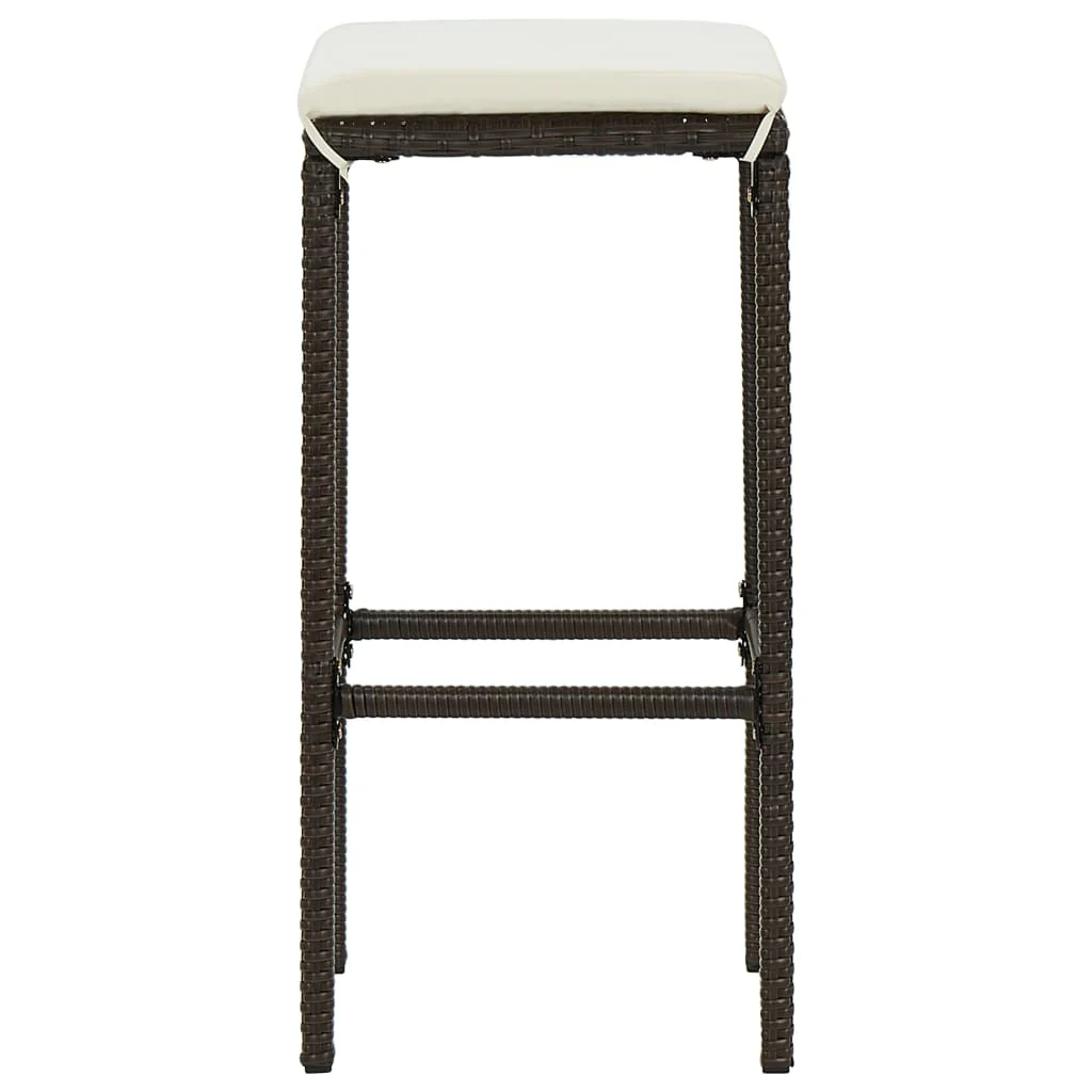 barstole med hynder 2 stk. polyrattan brun - Image 4