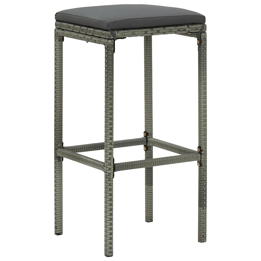 barstole med hynder 2 stk. polyrattan grå - Image 2