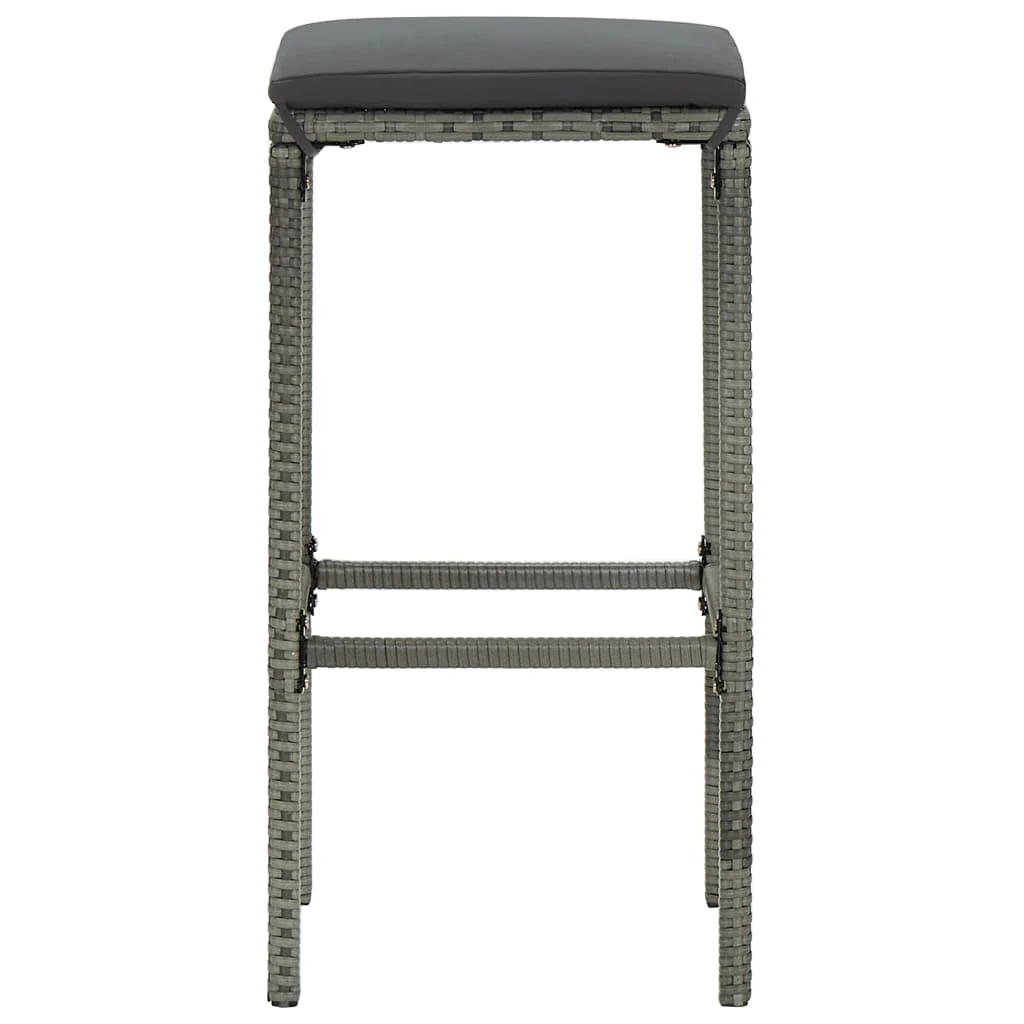 barstole med hynder 2 stk. polyrattan grå - Image 4