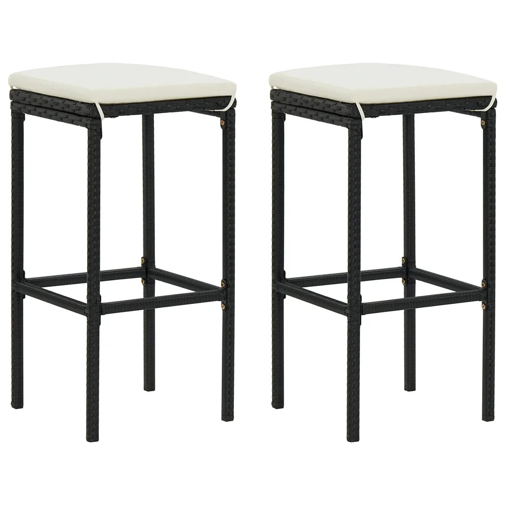 barstole med hynder 2 stk. polyrattan sort