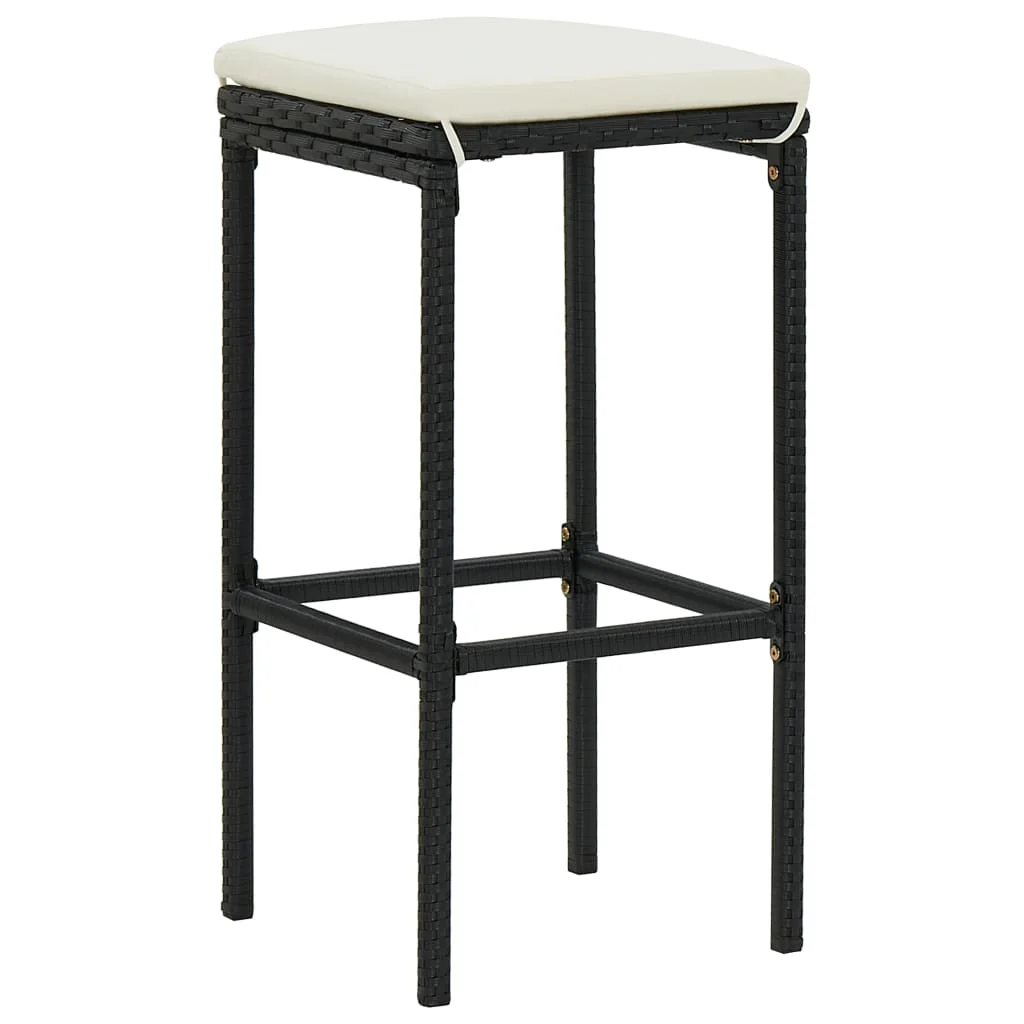 barstole med hynder 2 stk. polyrattan sort - Image 2