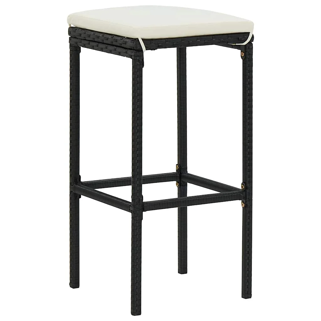 barstole med hynder 4 stk. polyrattan sort - Image 2