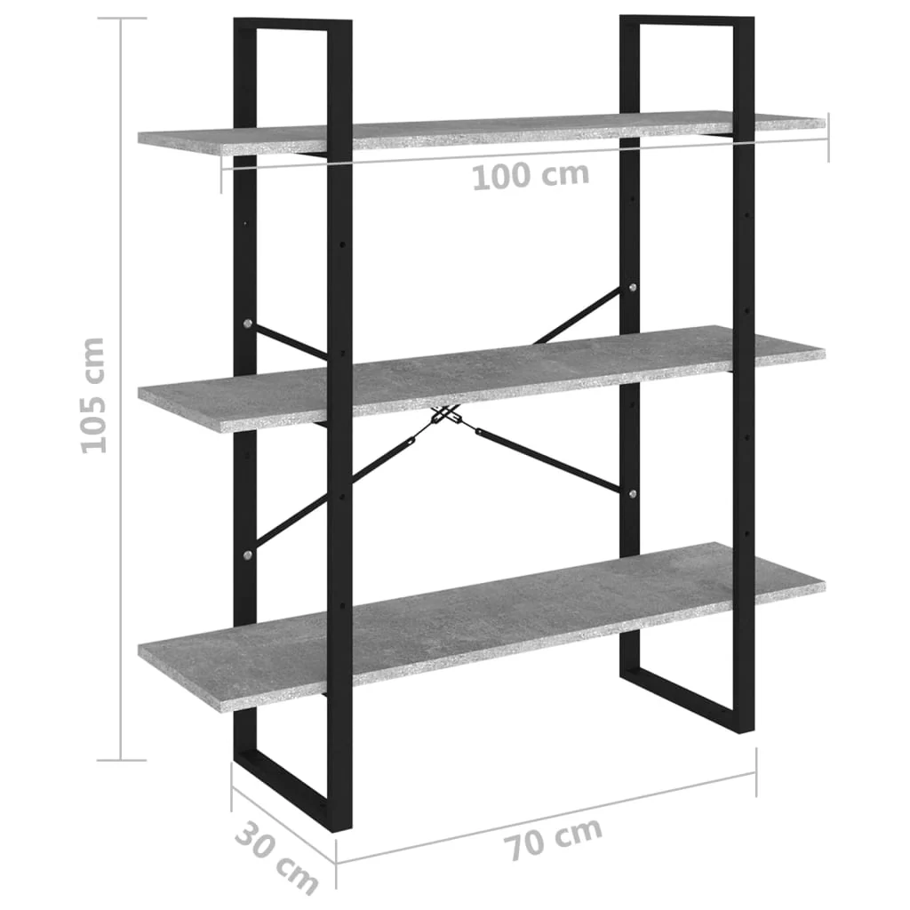 bogreol 100x30x105 cm konstrueret træ betongrå - Image 7