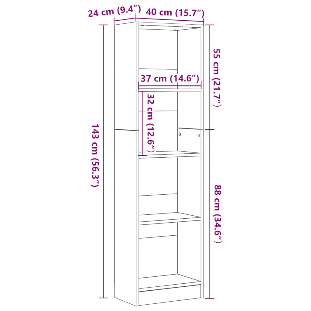 bogreol 40x24x143 cm konstrueret træ sort egetræsfarve - Image 8