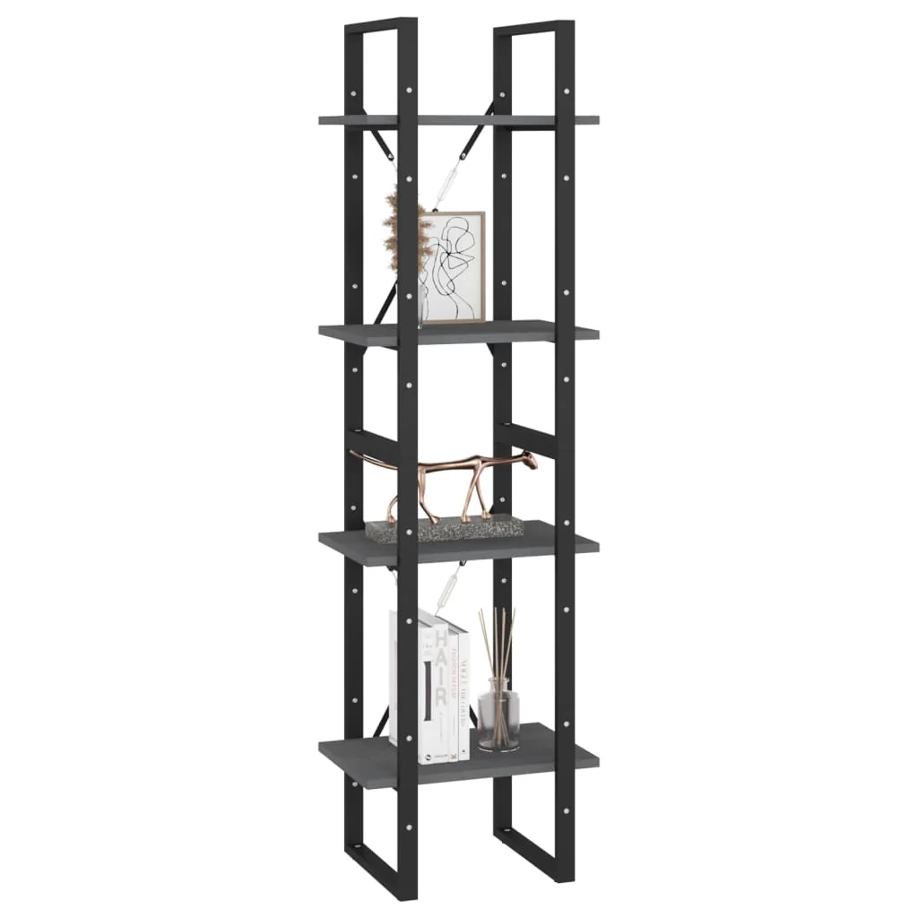 bogreol 40x30x140 cm 4 hylder massivt fyrretræ grå - Image 4