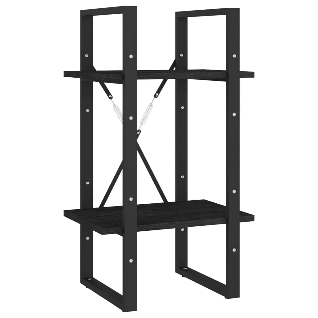 bogreol 40x30x70 cm 2 hylder massivt fyrretræ sort - Image 2