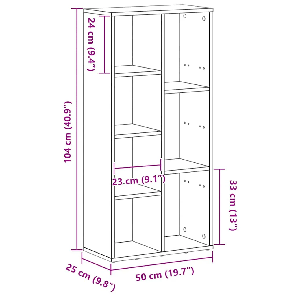 bogreol 50x25x104 cm konstrueret træ sort-eg - Image 10