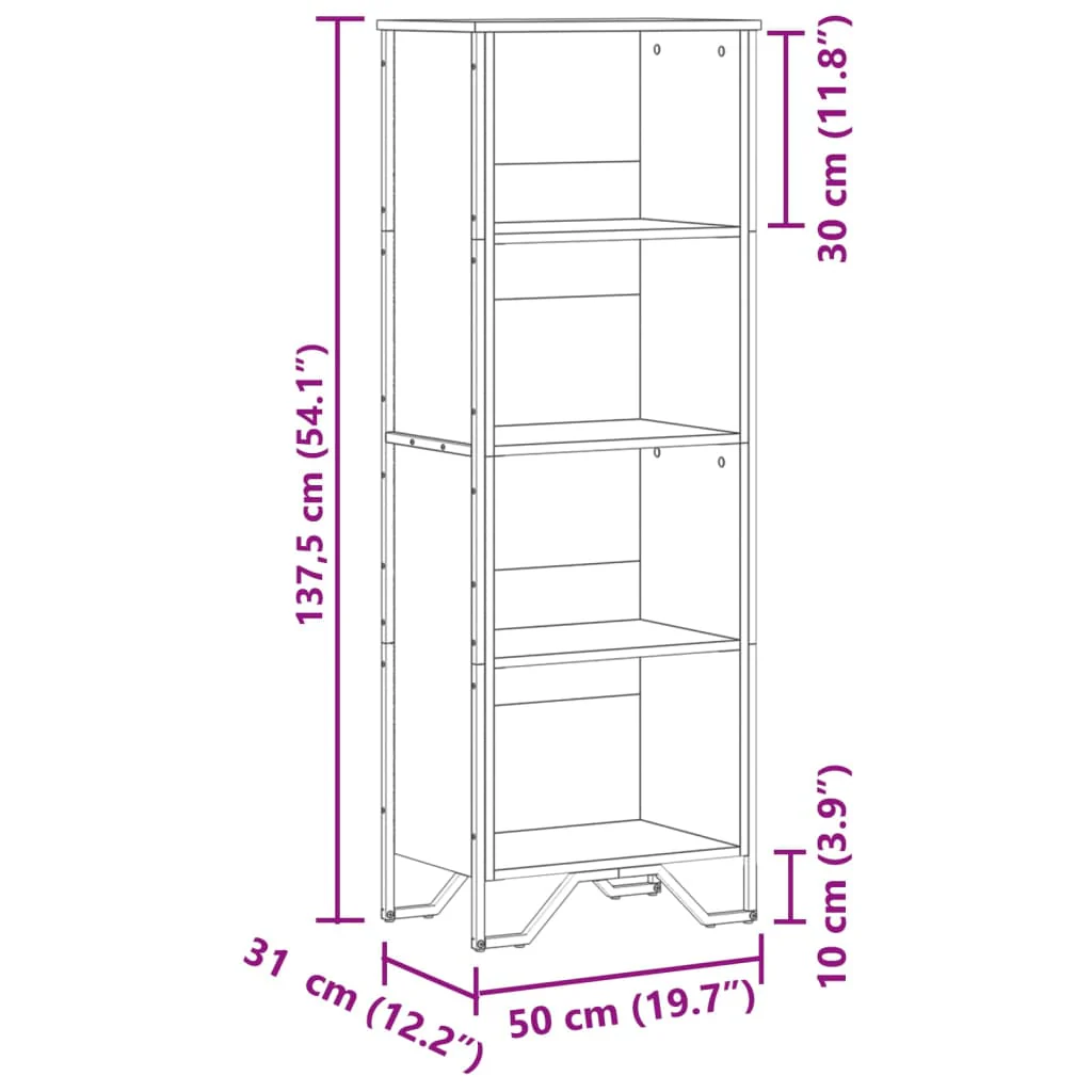bogreol 50x31x137,5 cm konstrueret træ sort - Image 8