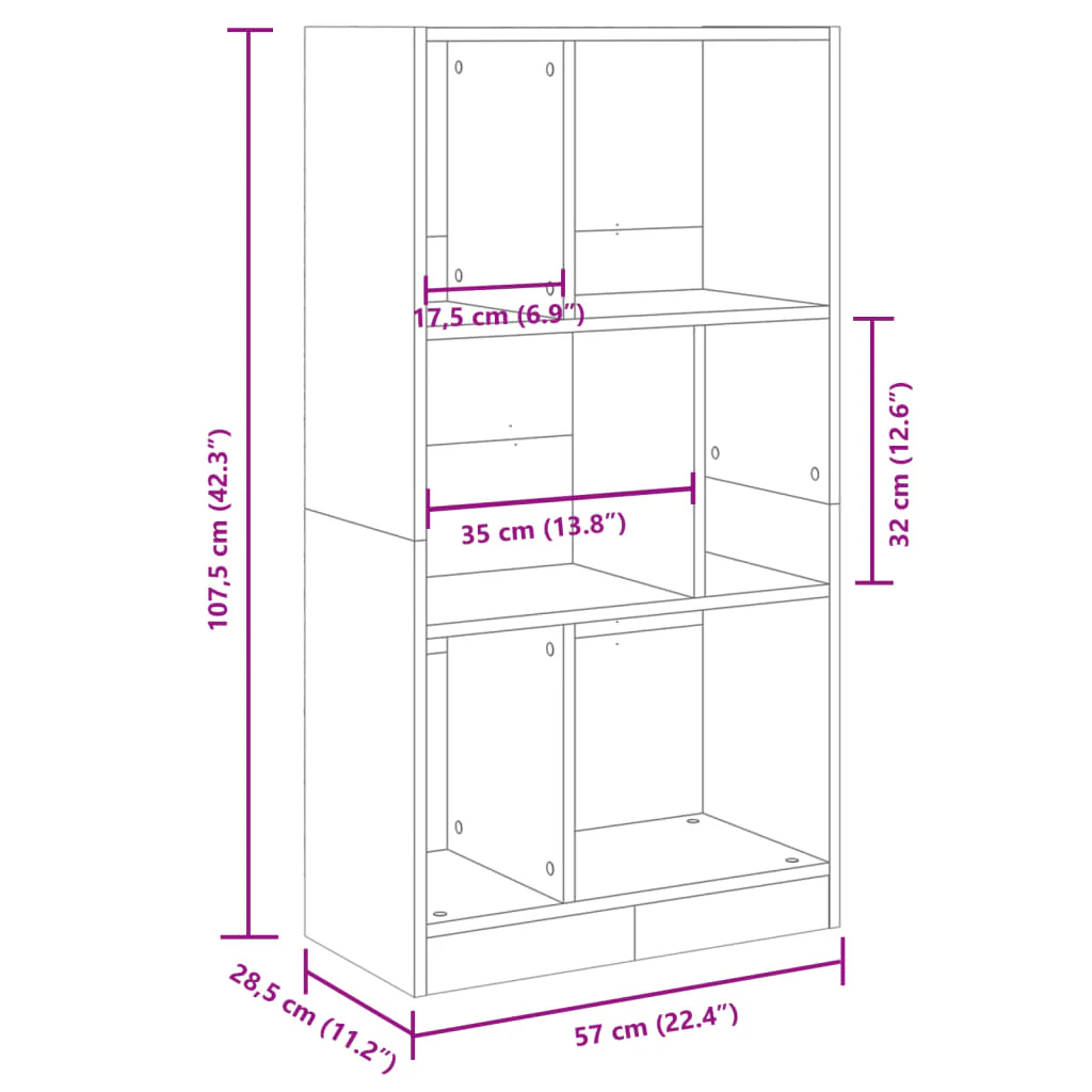 bogreol 57x28,5x107,5 cm konstrueret træ hvid - Image 8