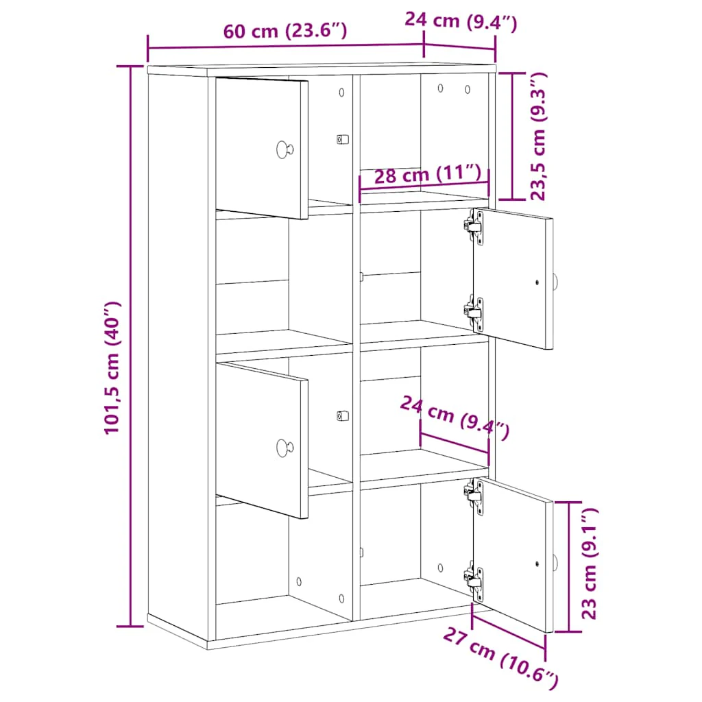 bogreol 60x24x101,5 cm konstrueret træ sort-eg - Image 10